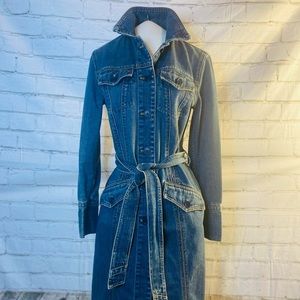 Vintage Gap Denim Trench Duster Jacket, Long Coat w/ belt. Sz-S/P